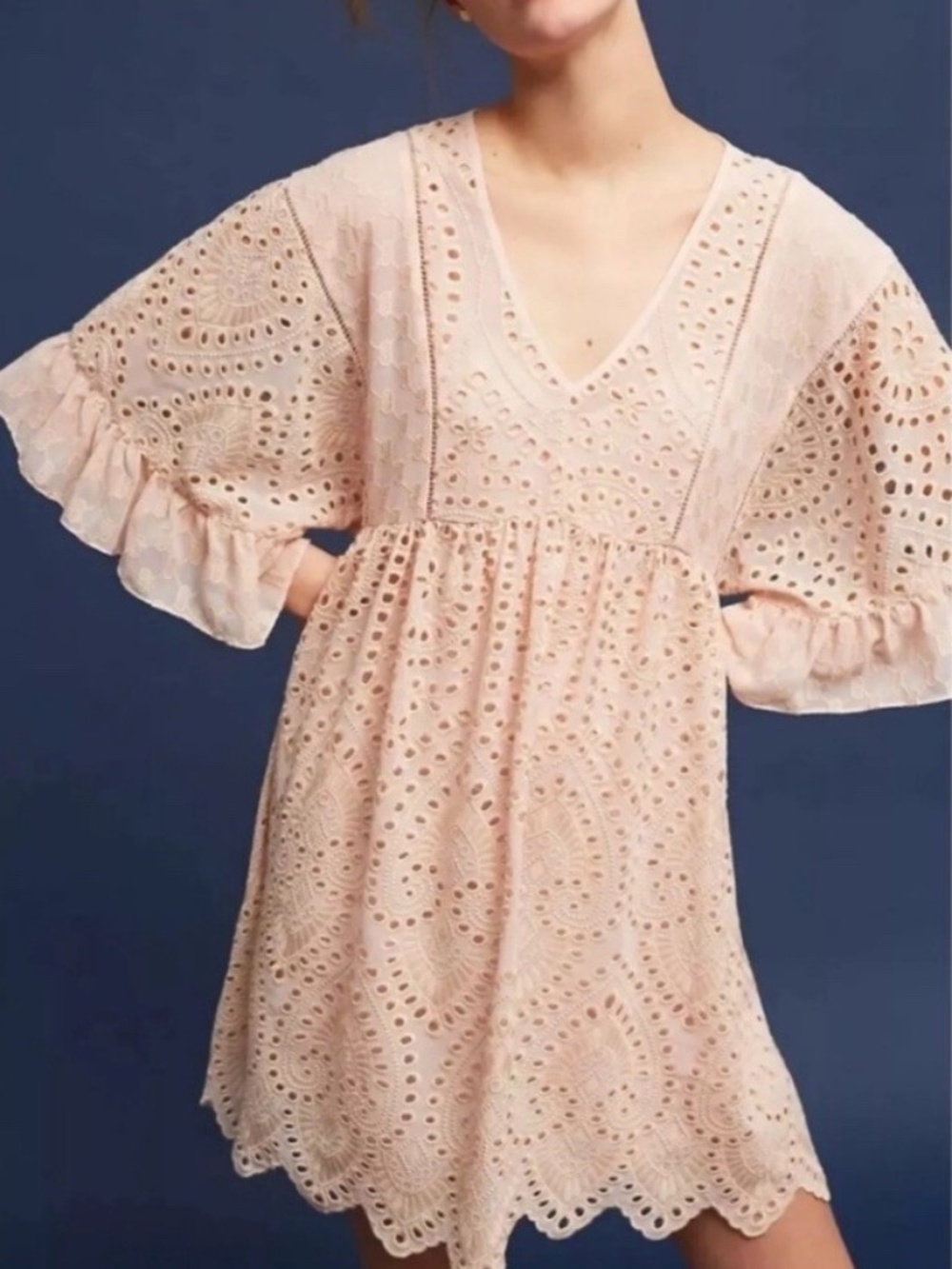 Akemi + Kin Anthropologie Pink Eyelet V-Neck Dress – Women’s Size 2
